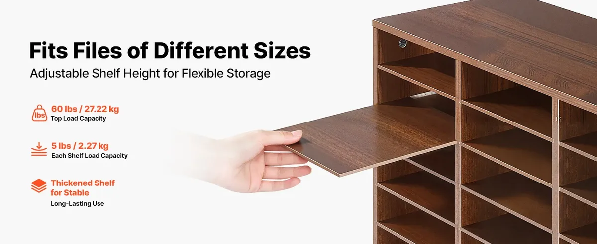 VEVOR 27 compartment wood organizer adjustable shelf brown