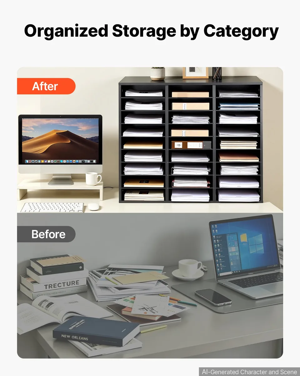 VEVOR 27 compartment wood organizer adjustable shelves black