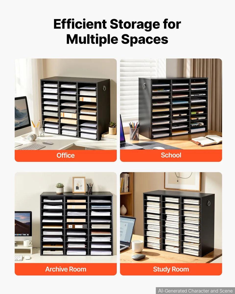 VEVOR wood literature organizer side carry handles black