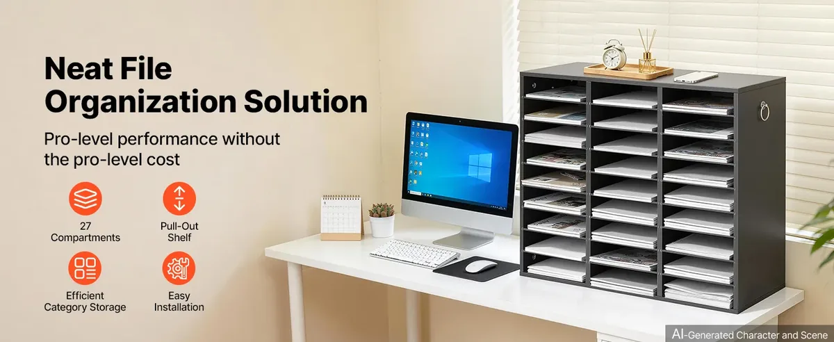 VEVOR 27 compartment wood literature organizer black overview