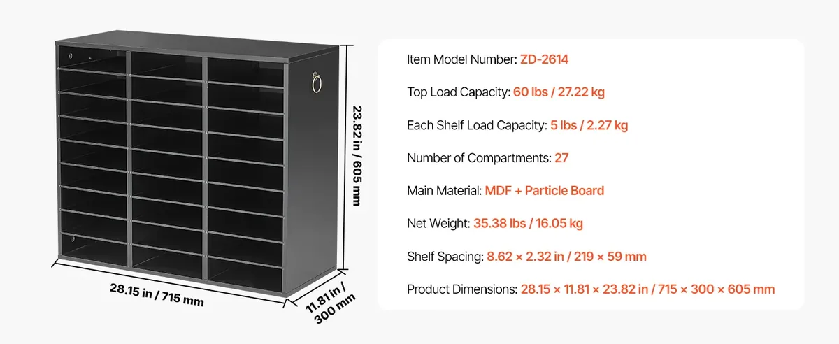 VEVOR 27 compartment wood literature organizer assembly and installation guide