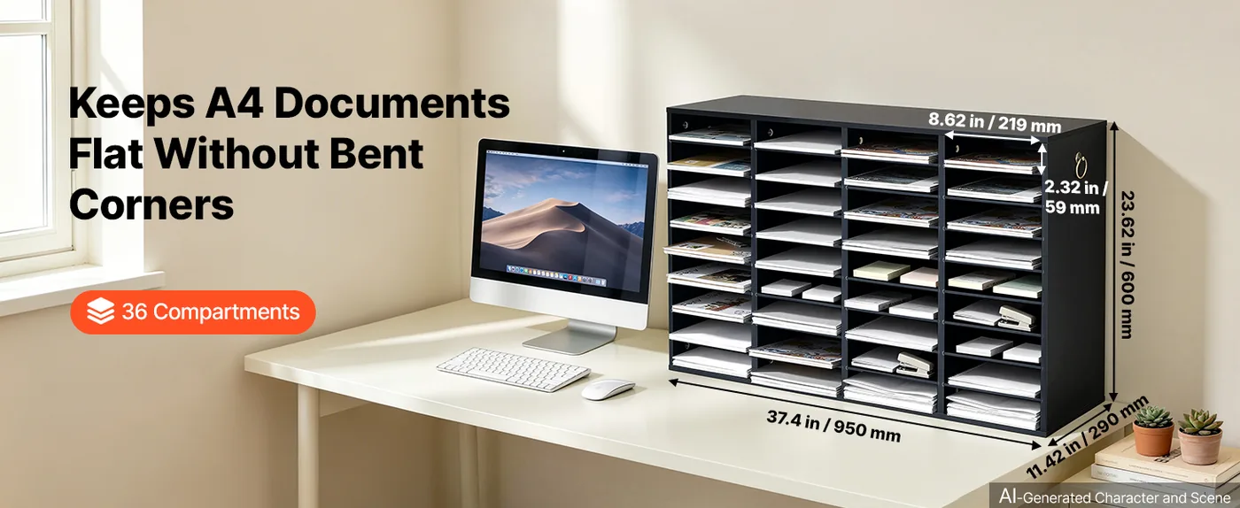 VEVOR 36 Compartment Wood Literature Organizer, Black Product Dimensions