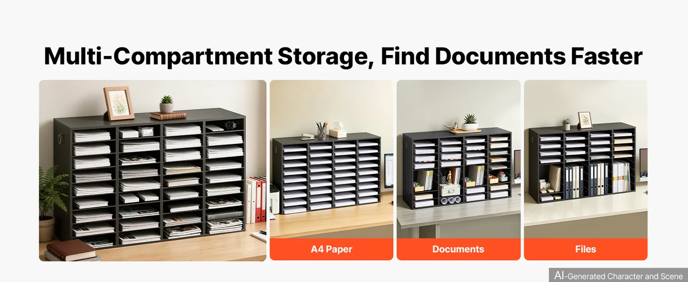 VEVOR 36 Compartment Wood Literature Organizer, Black Neat Storage