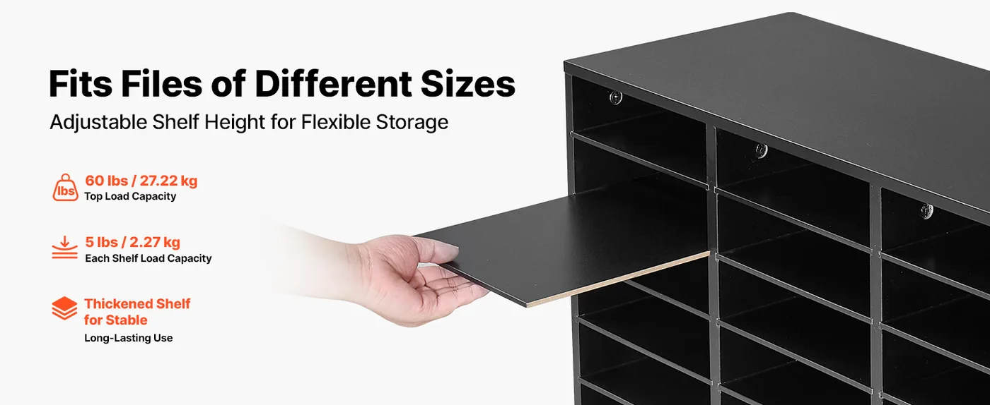 VEVOR 36 Compartment Wood Literature Organizer, Black Adjustable Shelf