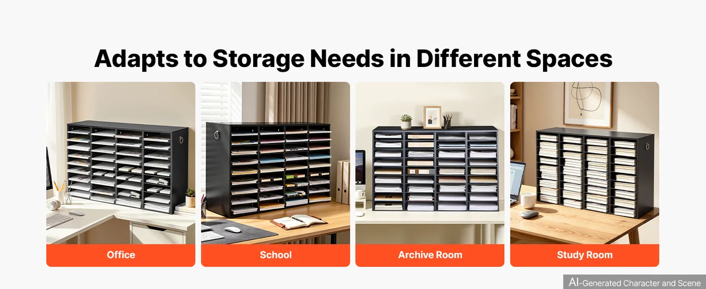 VEVOR 36 Compartment Wood Literature Organizer, Black Multi-Scene Use