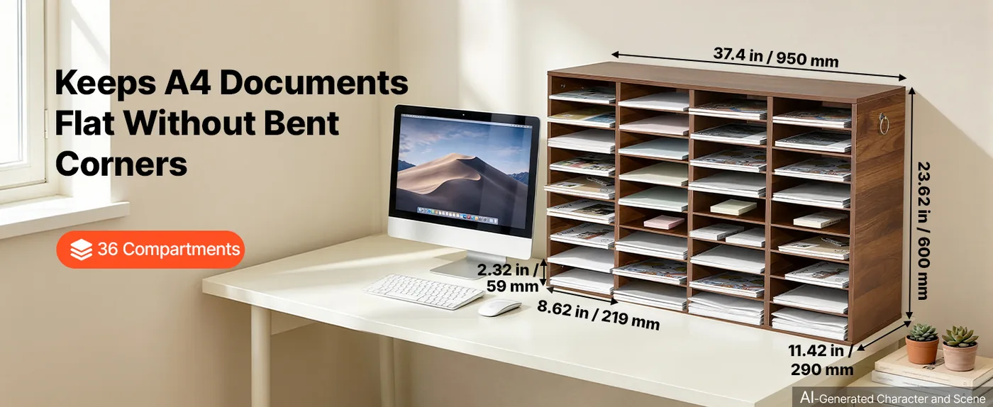 VEVOR 36 Compartment Wood Literature Organizer, Brown Product Dimensions