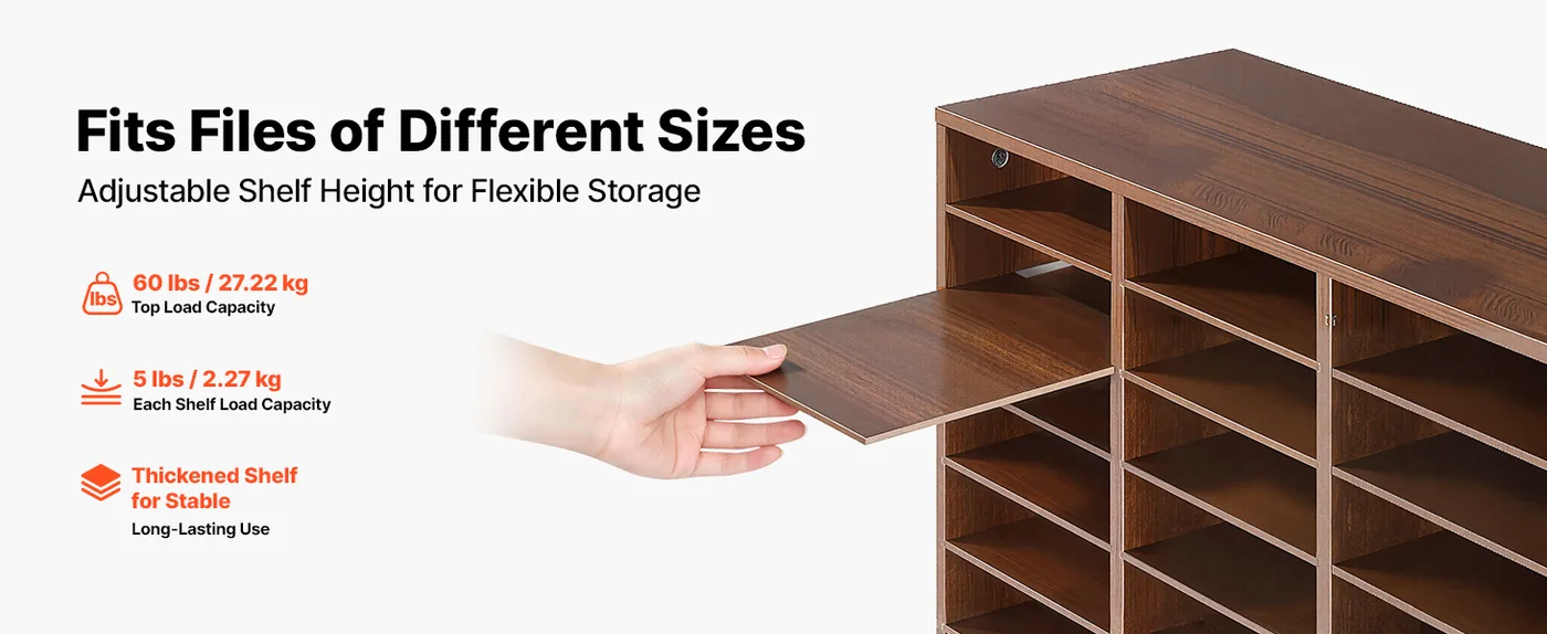 VEVOR 36 Compartment Wood Literature Organizer, Brown Adjustable Shelf