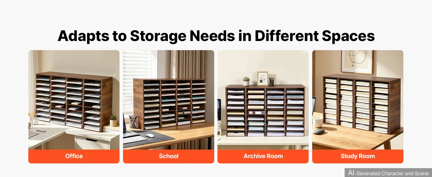 VEVOR 36 Compartment Wood Literature Organizer, Brown Multi-Scene Use
