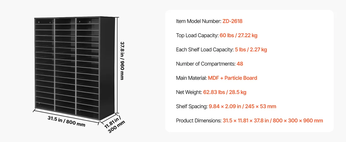 VEVOR 48 compartment literature organizer product details
