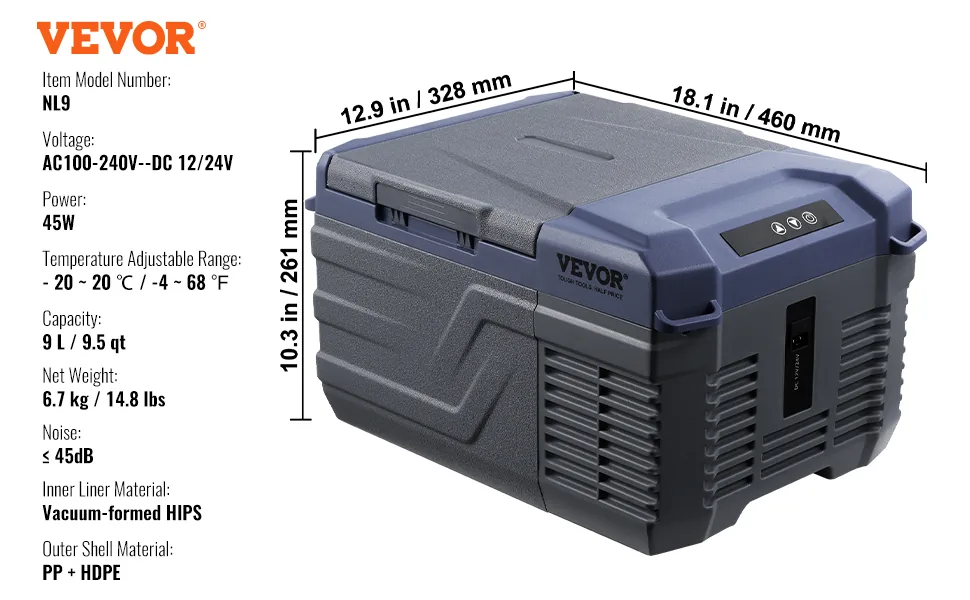 VEVOR Car Refrigerator 10QT(9L) feature 5