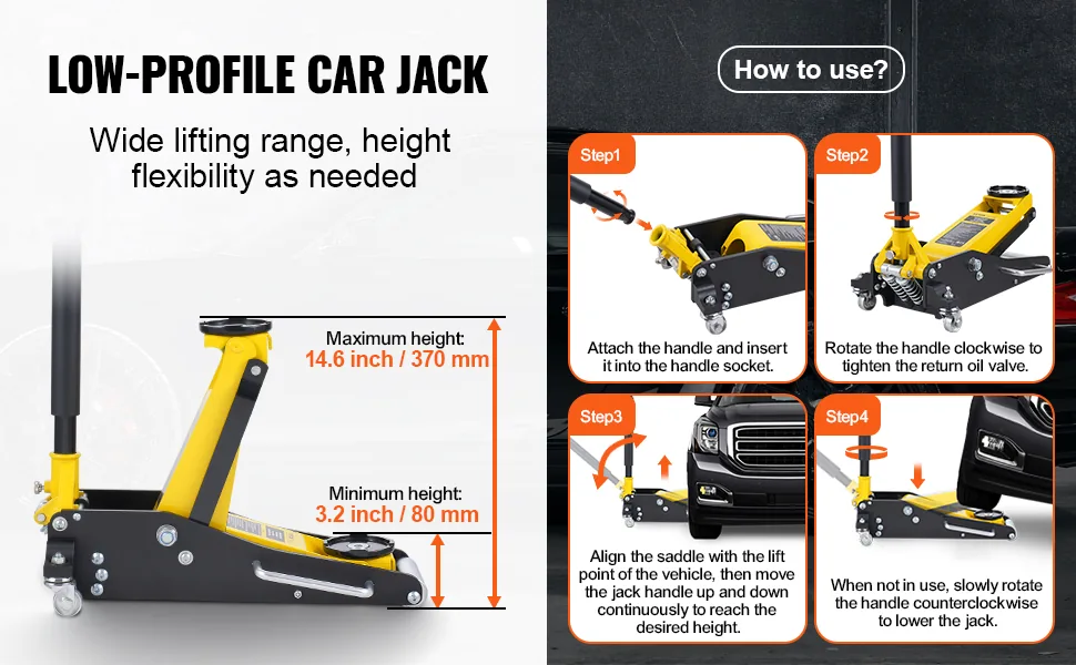 VEVOR Low Profile Floor Jack 2 Ton (4400 lbs) overview