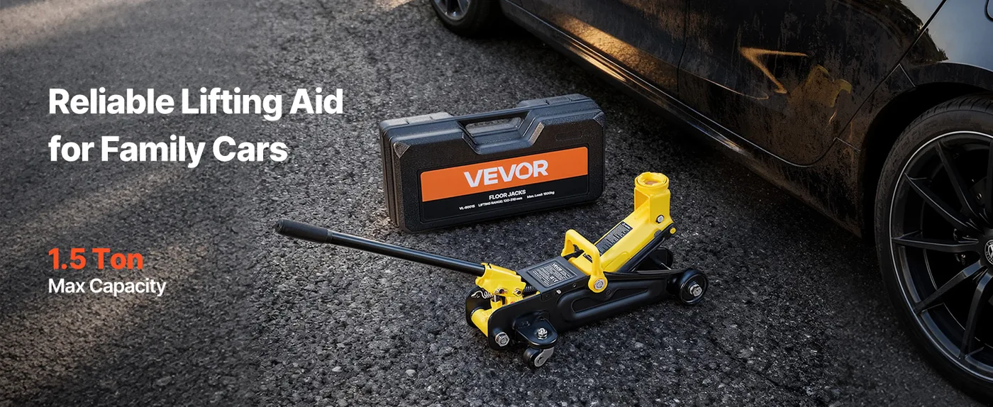 VEVOR 1.5 Ton Low Profile Floor Jack 5.1-12.2 in overview