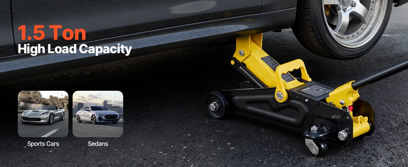 VEVOR 1.5 Ton Low Profile Floor Jack 5.1-12.2 in Compatible Vehicle Types