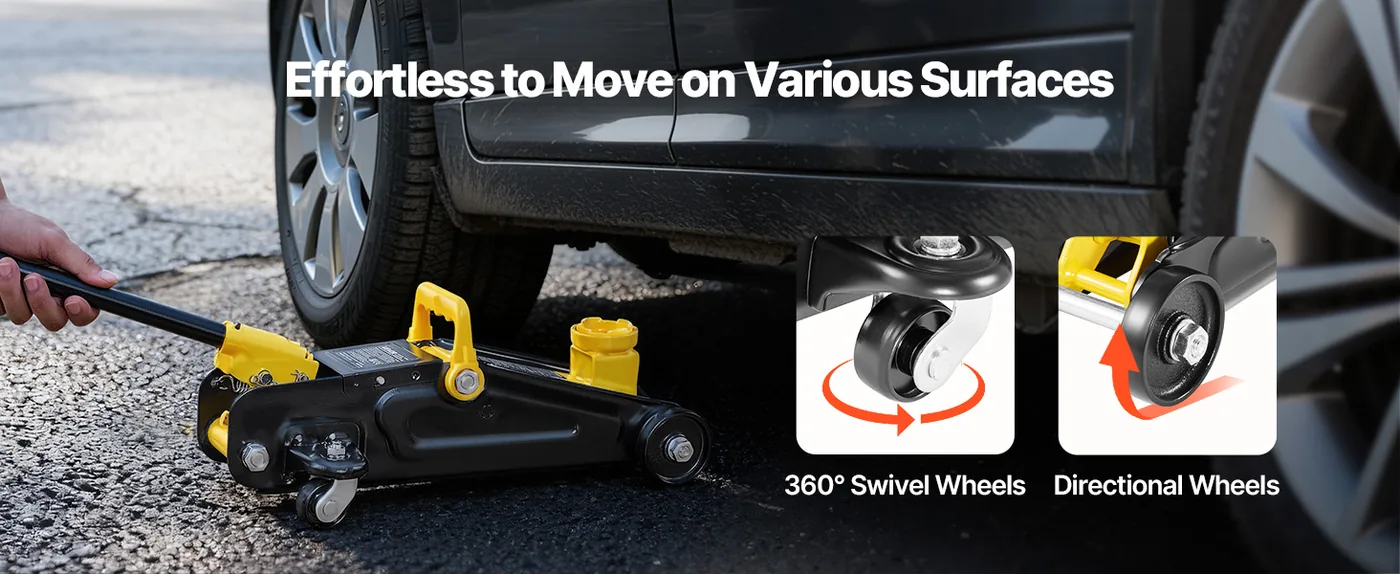 VEVOR 1.5 Ton Low Profile Floor Jack 5.1-12.2 in 360° Movement