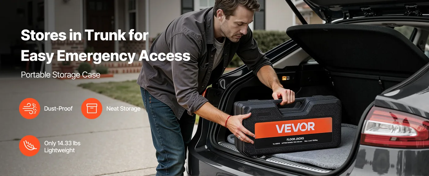 VEVOR 1.5 Ton Low Profile Floor Jack 5.1-12.2 in Portable Storage