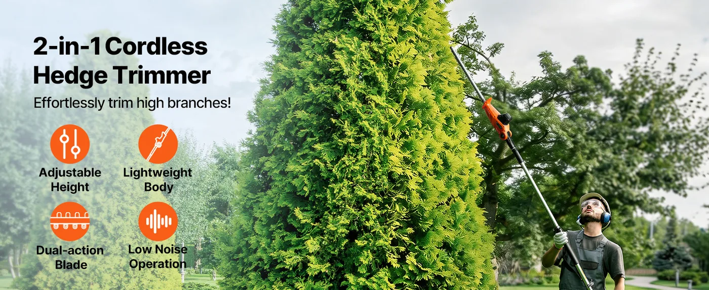 VEVOR Cordless Pole Hedge Trimmer High Branch 18 inch overview