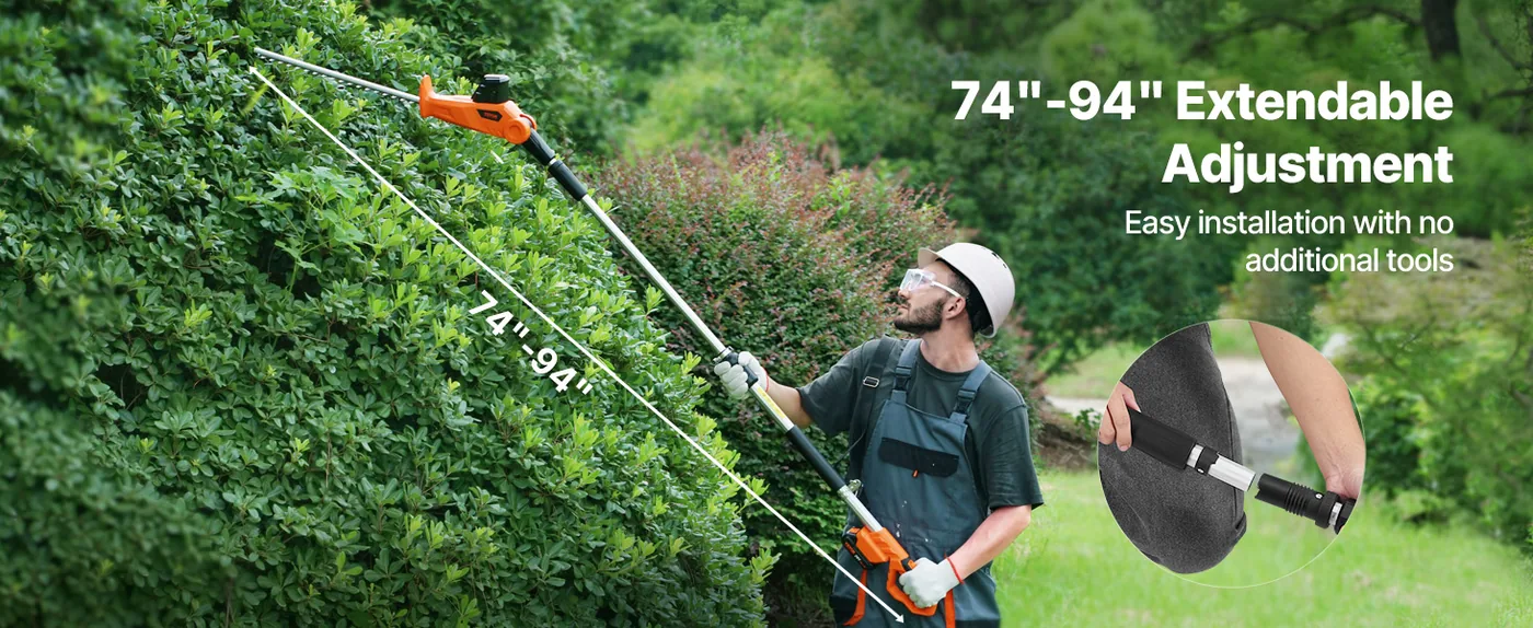 VEVOR Cordless Pole Hedge Trimmer High Branch 18 inch feature 1