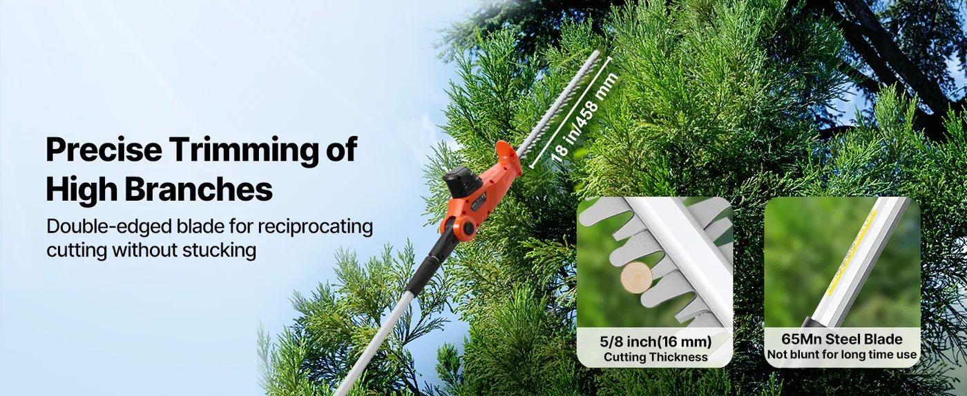 VEVOR Cordless Pole Hedge Trimmer High Branch 18 inch feature 2
