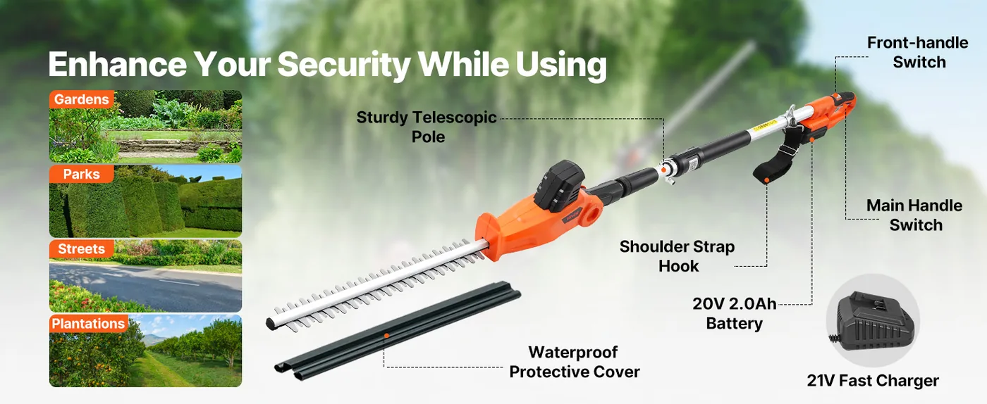 VEVOR Cordless Pole Hedge Trimmer High Branch 18 inch feature 4
