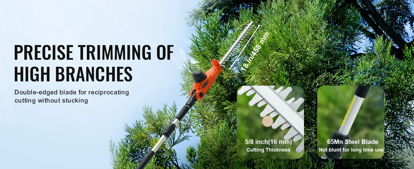 VEVOR 20V Cordless Hedge Trimmer 18 inch feature 2