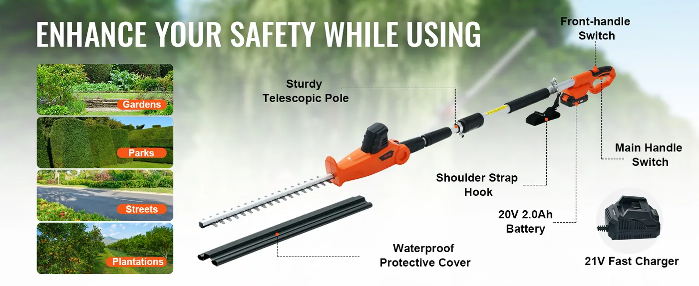 VEVOR 20V Cordless Hedge Trimmer 18 inch feature 4