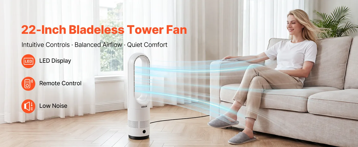 VEVOR Bladeless Tower Fan 22 inch Cool Air overview