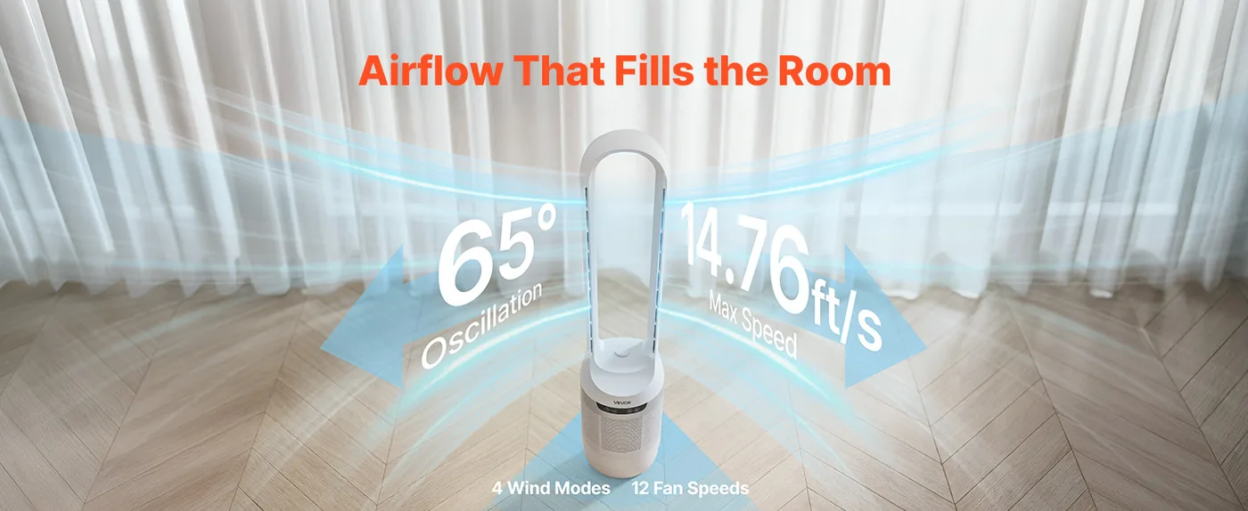 VEVOR Bladeless Tower Fan 40 inch Cool Air feature 2