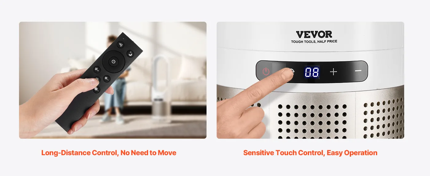 VEVOR Tower Fan Bladeless 34inch Cool/Warm Air + Purificatio Controling Is A Breeze