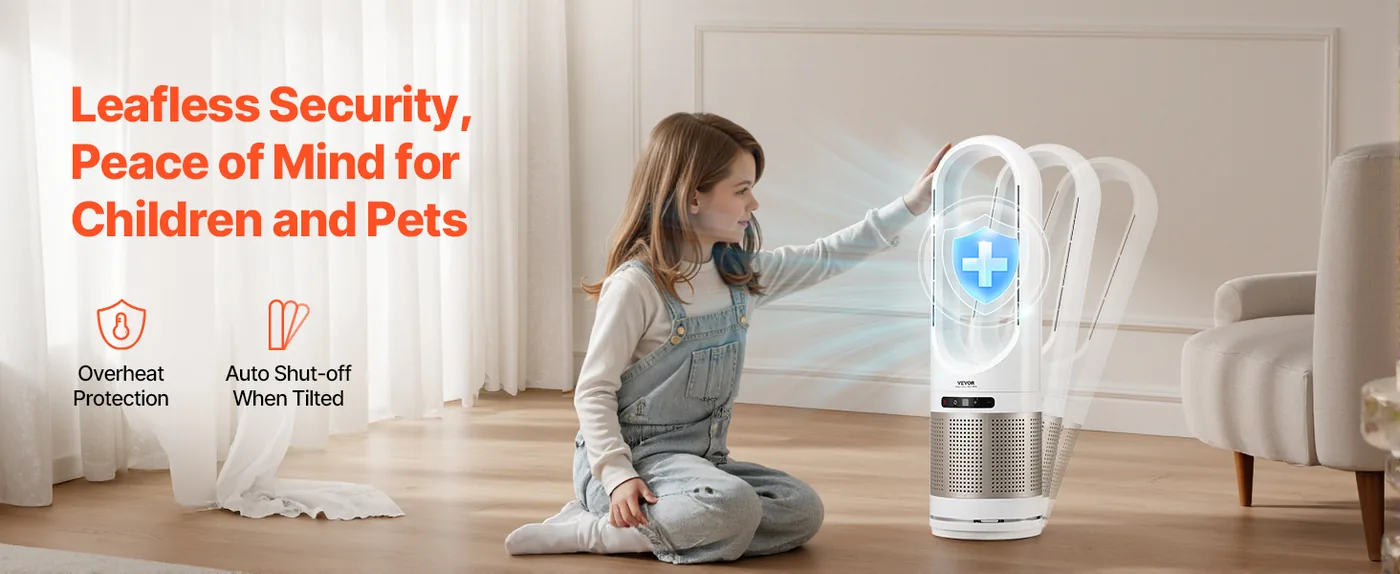 VEVOR Tower Fan Bladeless 34inch Cool/Warm Air + Purificatio Riskless Bladeless Design
