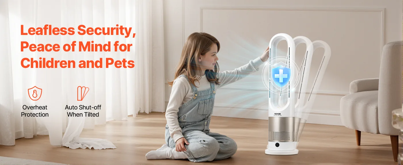 VEVOR Tower Fan Bladeless 26inch Cool/Warm Air Riskless Bladeless Design