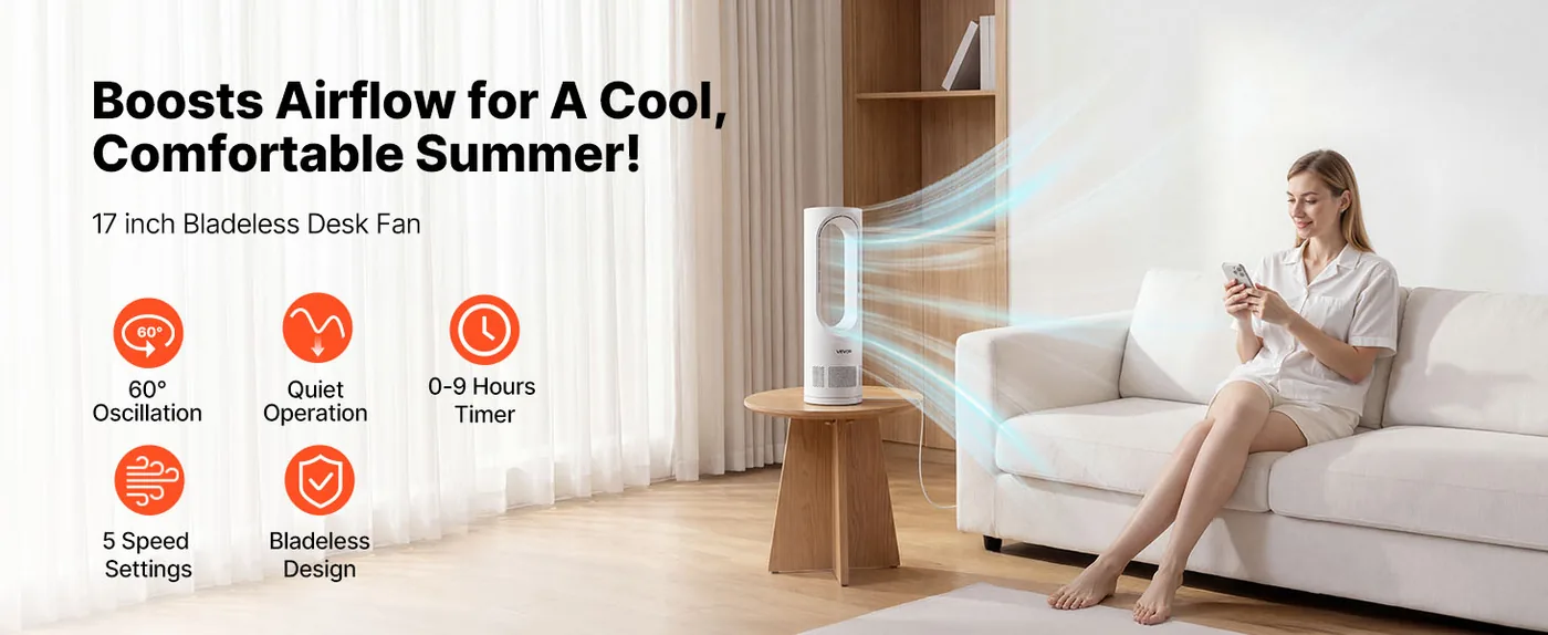 VEVOR Desk Fan Bladeless 17 inch overview