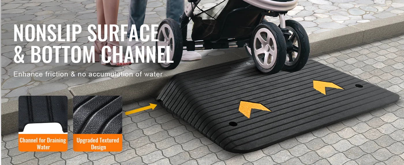 VEVOR Upgraded Rubber Threshold Ramp 4 inch H Nonslip & Drain Water