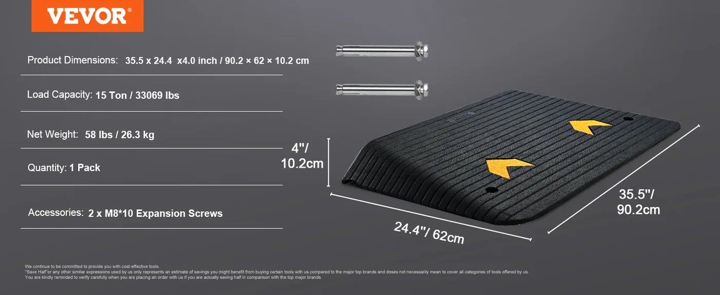 VEVOR Upgraded Rubber Threshold Ramp 4 inch H feature 1