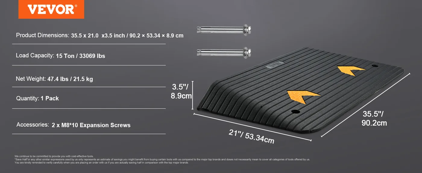 VEVOR Upgraded Rubber Threshold Ramp 3.5 inch H feature 4