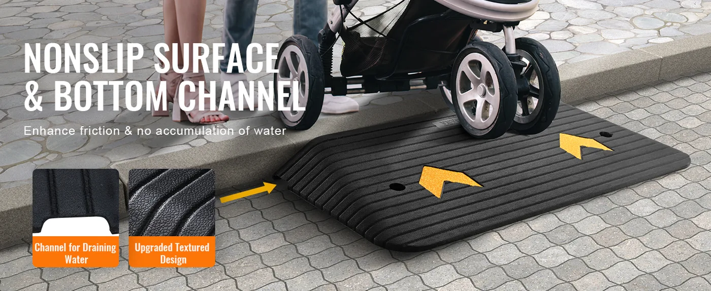 VEVOR Upgraded Rubber Threshold Ramp 3 inch H Nonslip & Drain Water