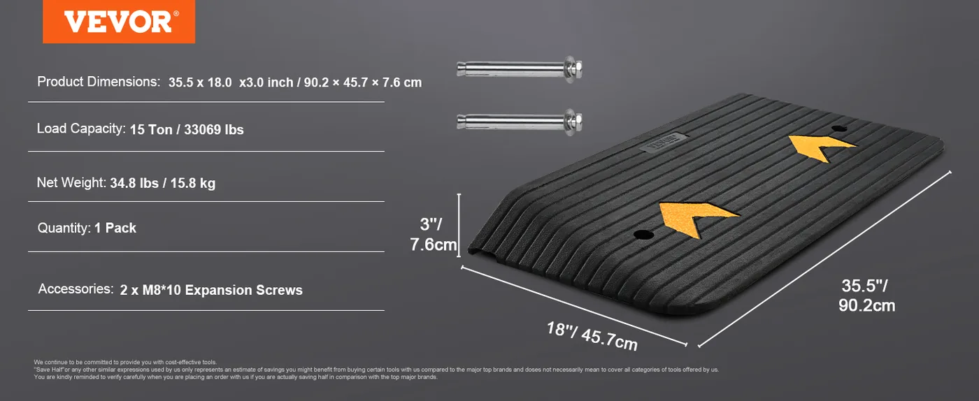 VEVOR Upgraded Rubber Threshold Ramp 3 inch H feature 1