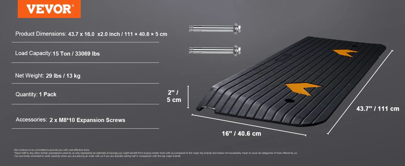 VEVOR Rubber Threshold Ramp 2 inch H feature 1