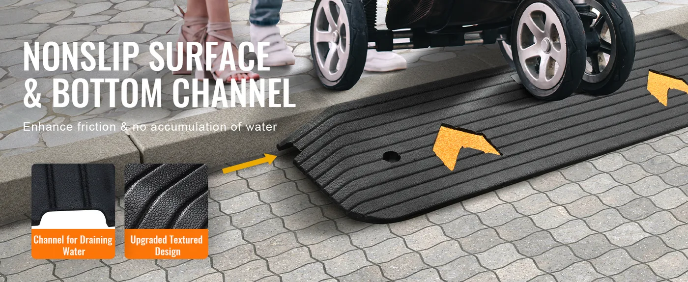 VEVOR Upgraded Rubber Threshold Ramp 1 inch H Nonslip & Drain Water