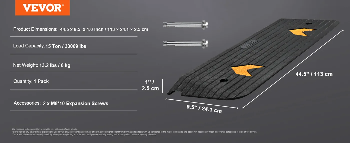 VEVOR Upgraded Rubber Threshold Ramp 1 inch H feature 1