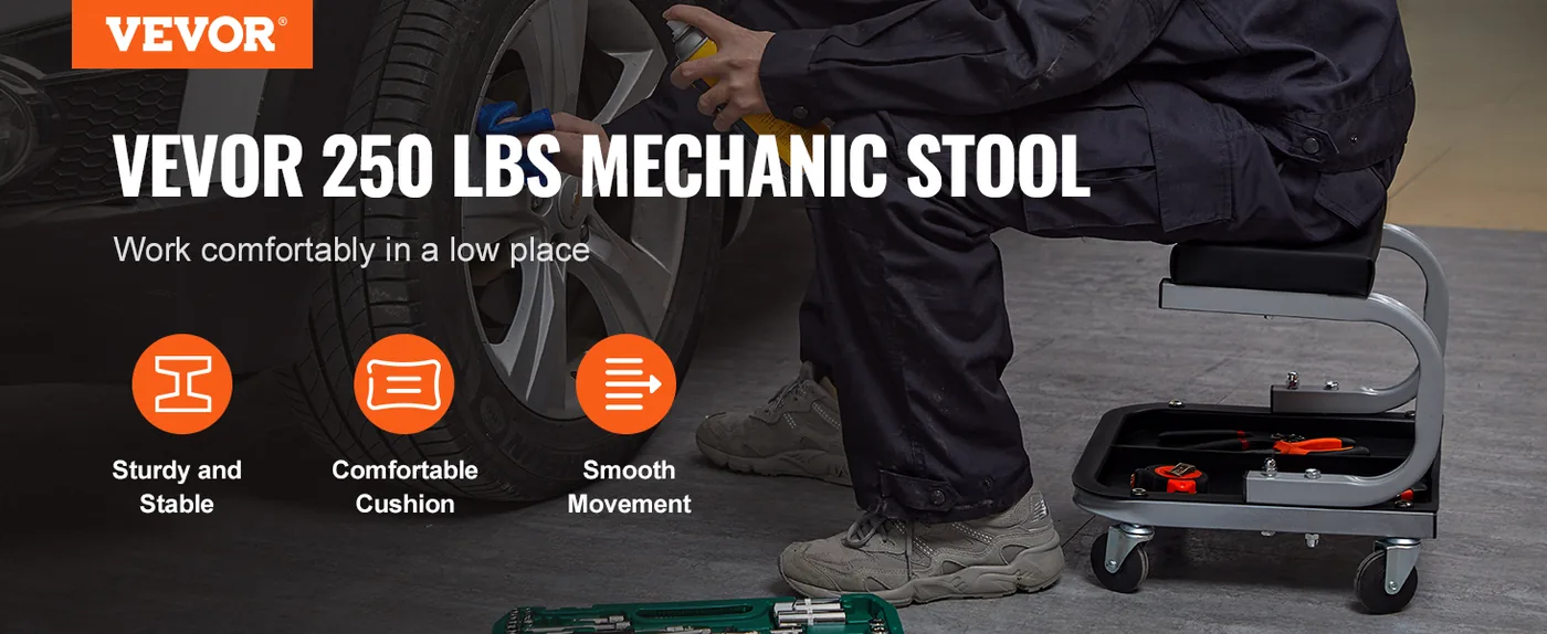 VEVOR rolling garage stool with tool tray