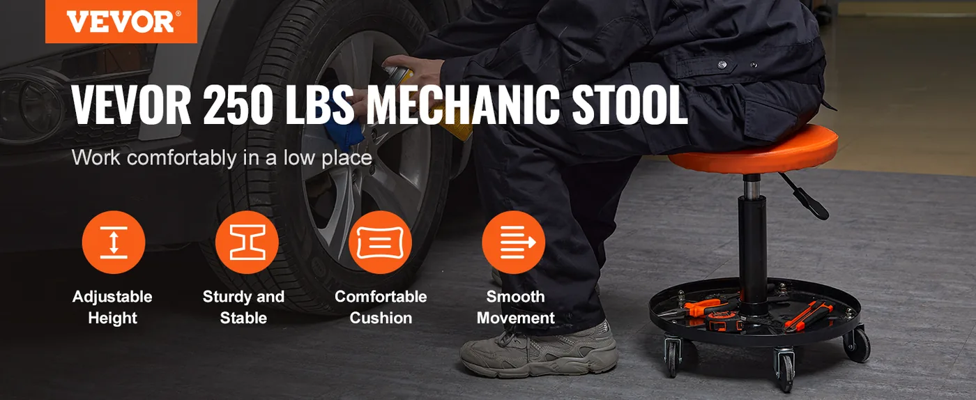 VEVOR Mechanic Stool 250 LBS Rolling with Tool Tray overview
