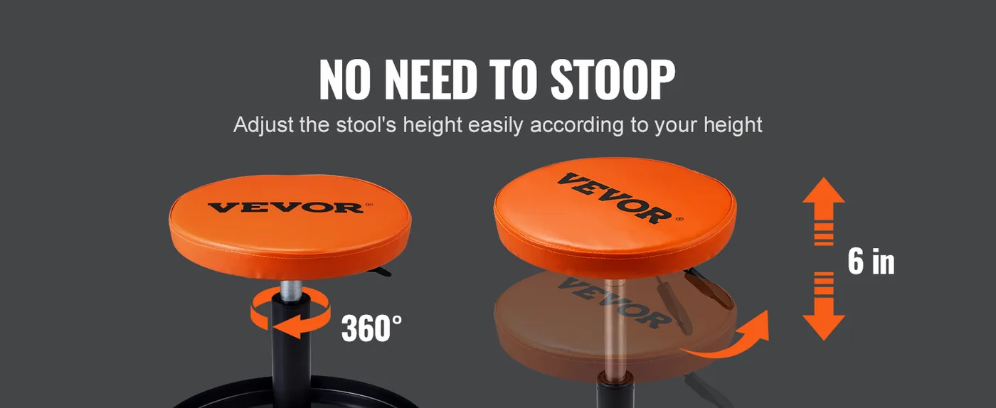 VEVOR Mechanic Stool 250 LBS Rolling with Tool Tray Adjustable Height