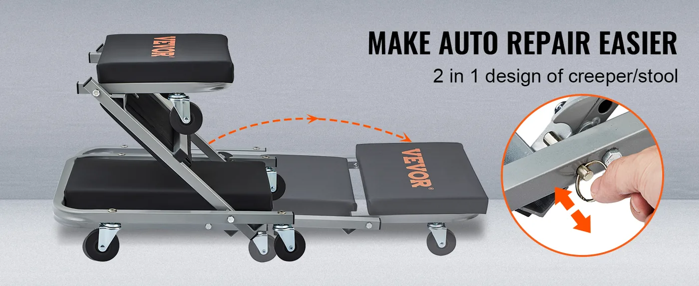 VEVOR 36 in 2 in 1 Rolling Z Creeper Seat 300 lbs Fast Switch