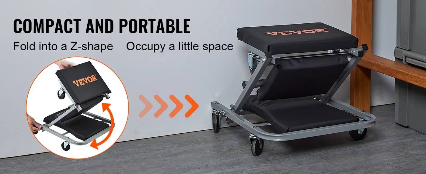 VEVOR 36 in 2 in 1 Rolling Z Creeper Seat 300 lbs Easy to Store