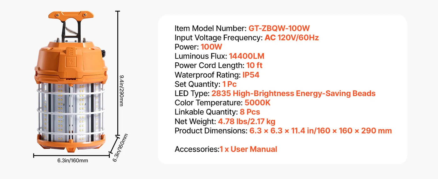 VEVOR LED Temporary Work Light 100W 1 Pack feature 5