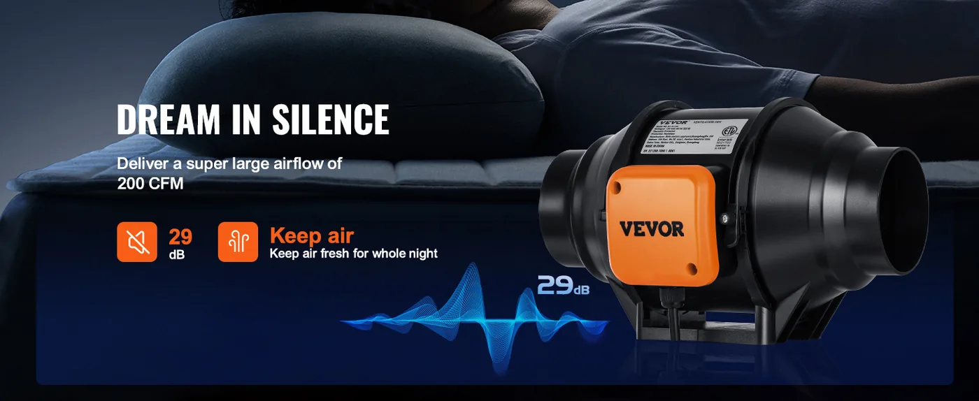 VEVOR Inline Duct Fan Standard Knob Speed Control AC 4 inch Quiet Operation
