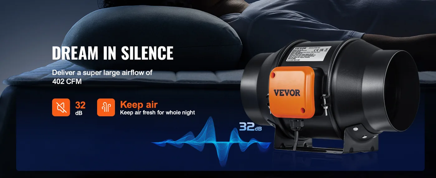 VEVOR Inline Duct Fan PWM Temperature & Humidity Control Quiet Operation
