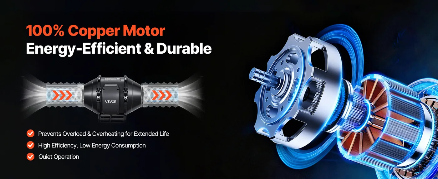 VEVOR Inline Duct Fan Without Controller AC 4 inch Pure Copper Motor