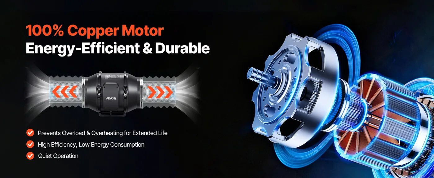 VEVOR Inline Duct Fan Without Controller AC 6 inch Pure Copper Motor