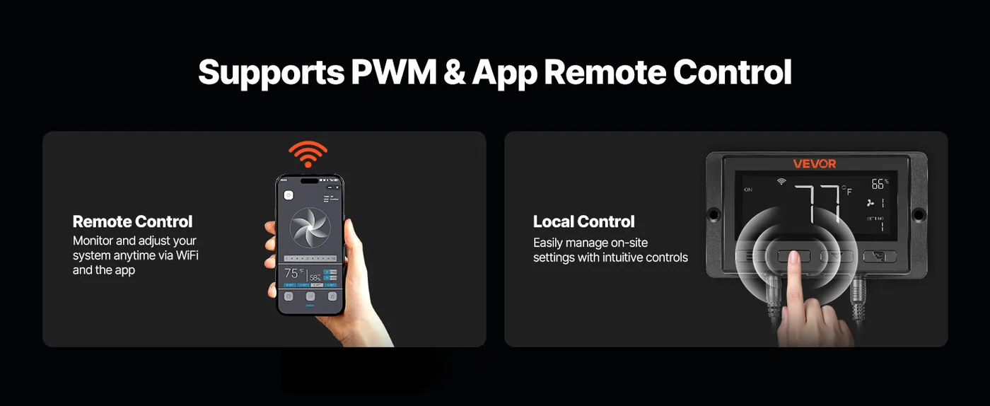 VEVOR Inline Duct Fan PWM Temperature & Humidity Control wit Smart Remote Control